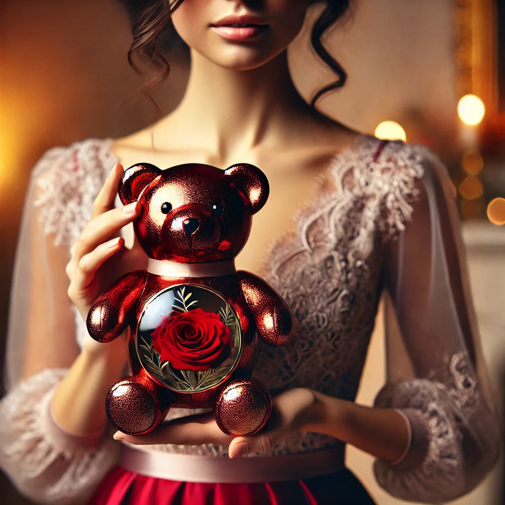 LovelyPresents – Luxe Eternal Rose Teddy Bear met Gepersonaliseerde Naamketting