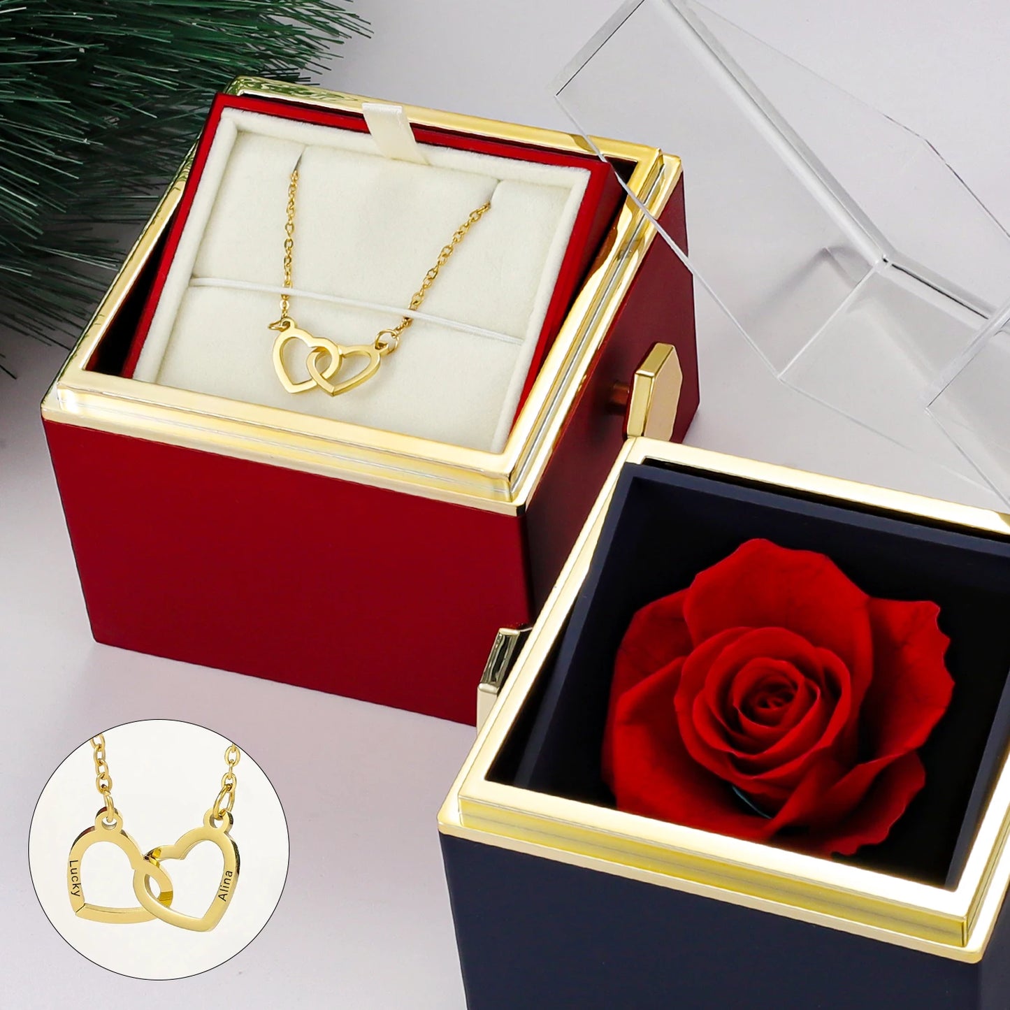 LovelyPresents Gepersonaliseerde Ketting – met Eeuwige Roos en Cadeaubox