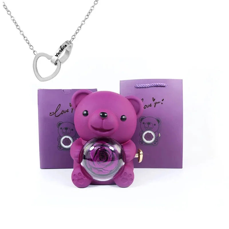 LovelyPresents – Luxe Eternal Rose Teddy Bear met Gepersonaliseerde Naamketting