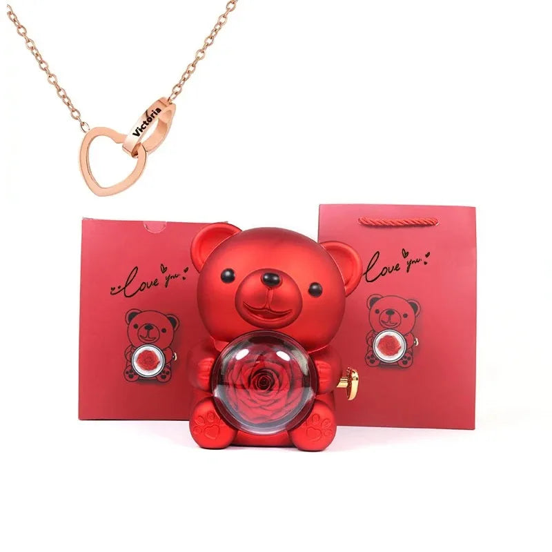 LovelyPresents – Luxe Eternal Rose Teddy Bear met Gepersonaliseerde Naamketting