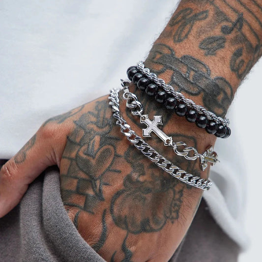 Luxe 4-delige Roestvrij Stalen Armbanden Set voor Mannen – Krachtige Design en Verfijning